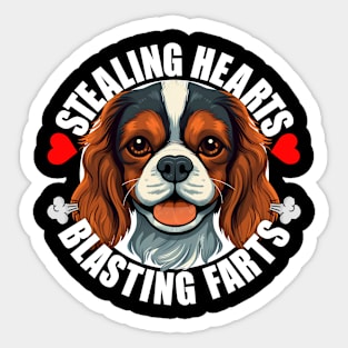 Funny Cavalier King Charles Spaniel Stealing Hearts Blasting Farts Dog Cute Puppy Sticker